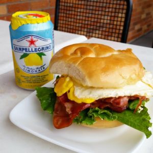 breakfast sandwich with pellegrino